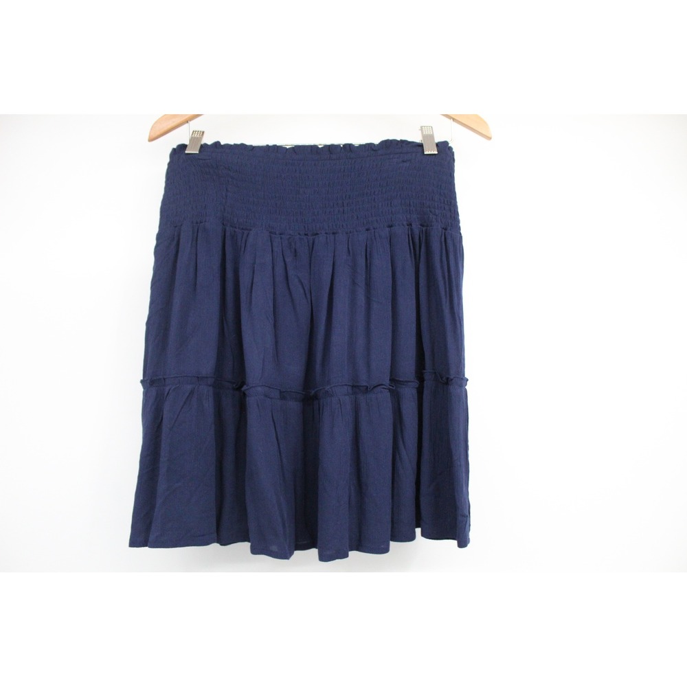 Hippie Rose Navy Blue Smocked Tiered Mini Skirt XL Boho Rayon Ruffle 100% Cotton